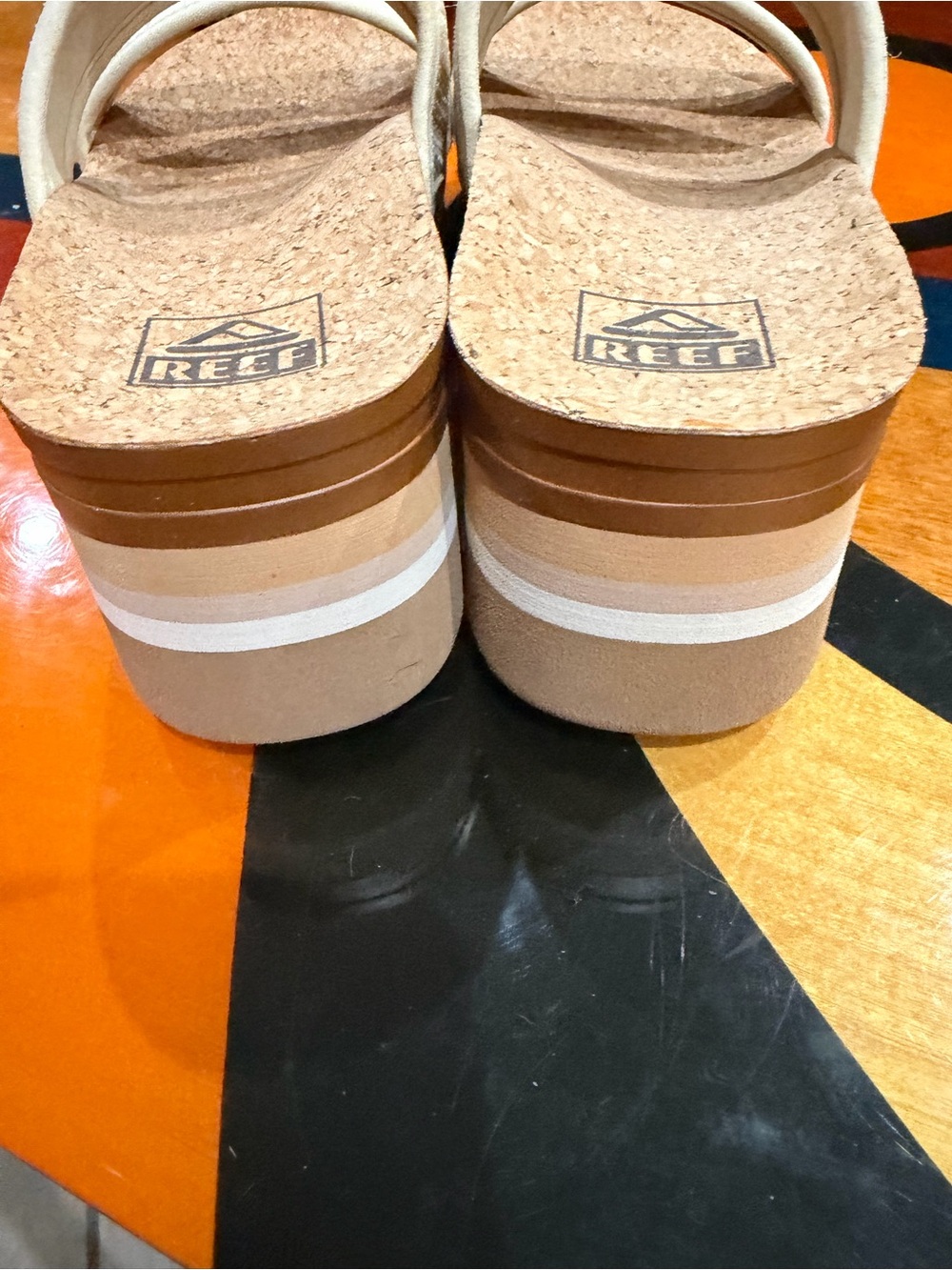 Reef Cream Double-Strap Cork Platform Slides . - Picture 9 of 11